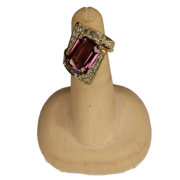 18K GE 3/4" Long Large Purple Gemstone Gold Tone Ring Size 5.25 -Minor Scuffs‎ - Picture 1 of 10